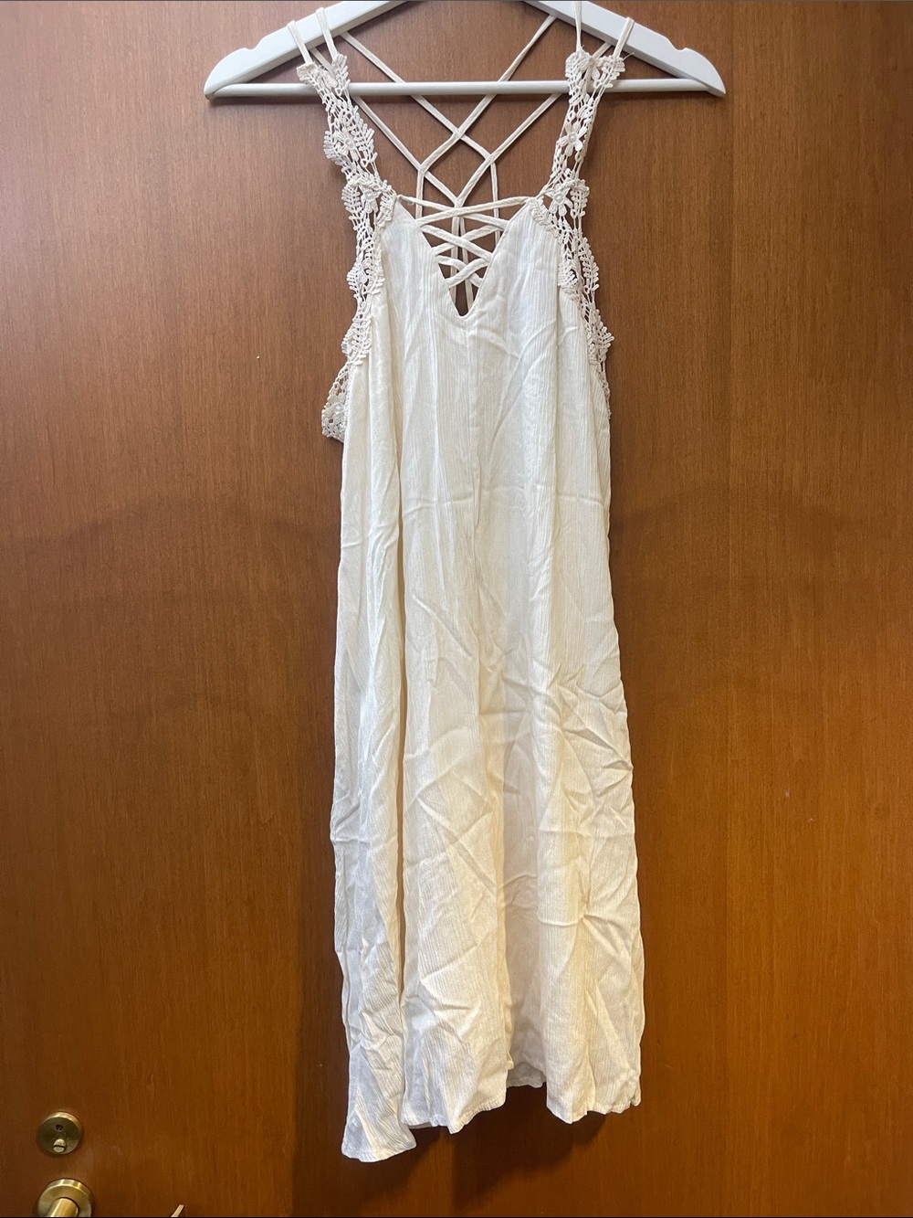 Women's Cream Crochet-Back Maxi Dress